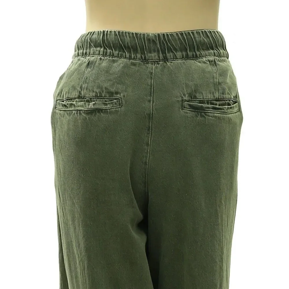 Free People Women's Wide-Leg Drawstring Trouser Pants Adjustable Olive XL 288527